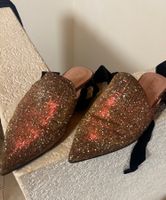 Schöne Pretty Ballerinas Mules mit Band, Gr. 39, Glitzer,💖