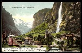 AK Lauterbrunnen, Ortsansicht mit Staubbach