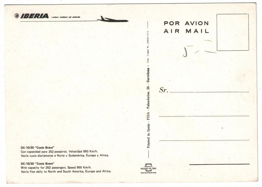 Cartoline postali: Iberia DC-10/30 "Costa Brava" – Usato da Frauenfeld venduto da POML 1