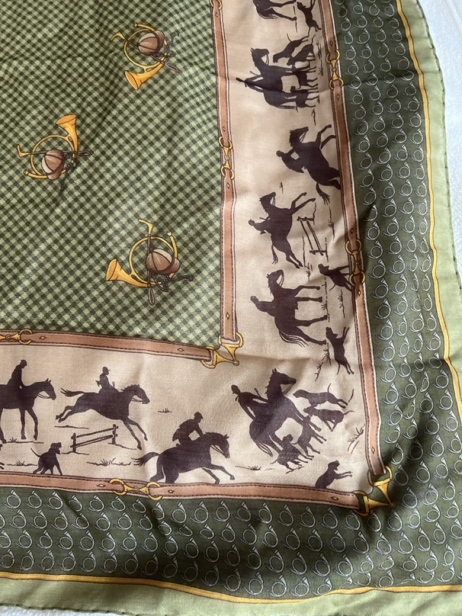 Foulard & Sciarpe: Mantero Seidentuch, Jagdmuster, grün – Usato da Solothurn venduto da Bobesch08 2