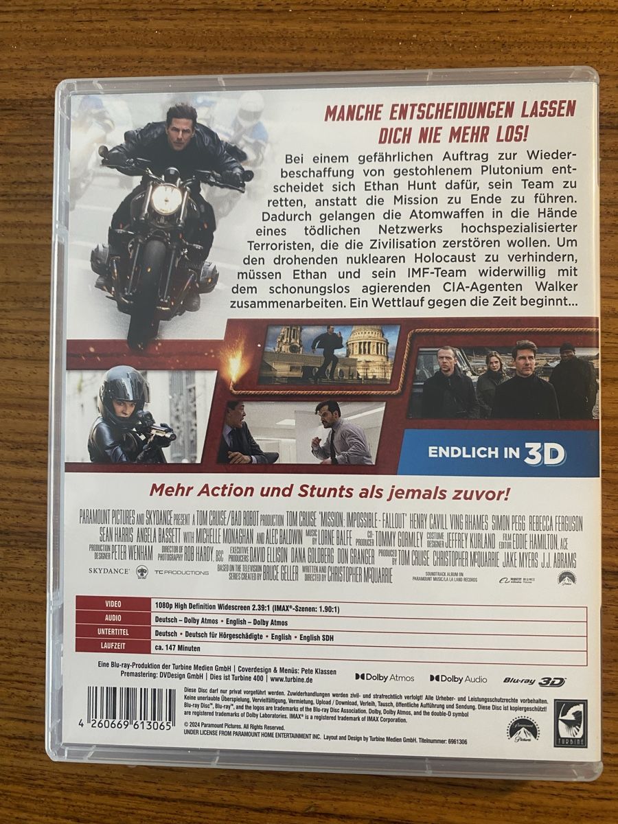Tutti i DVDs: Mission Impossible Fallout Blu-ray 3D Turbine Edition – Usato da Rüschlikon venduto da Granulat204 1