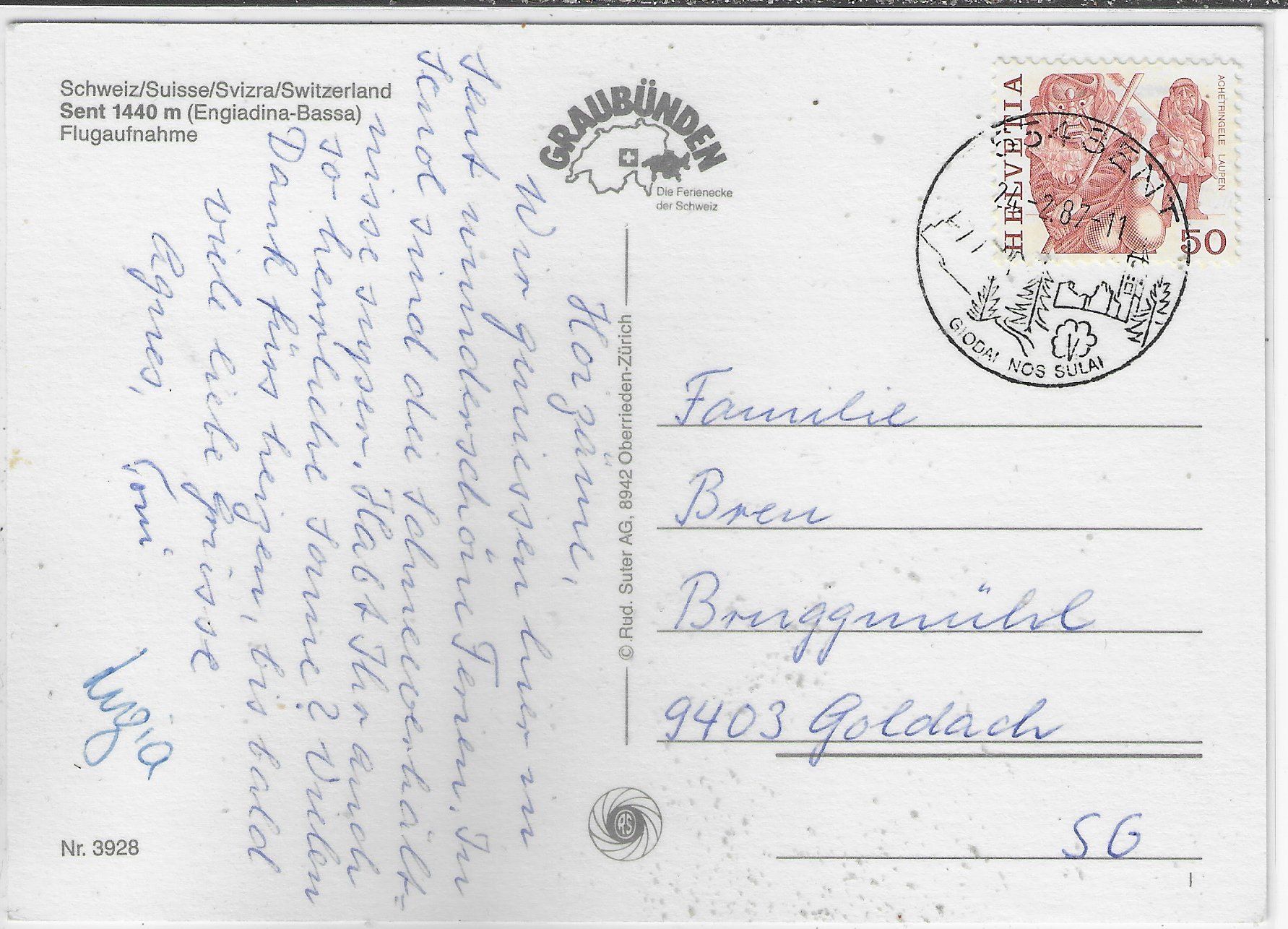 Cartoline postali: Flugaufnahme Sent im Winter – Usato da Ettingen venduto da Kartenplanet 1