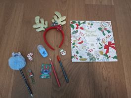 Set Weihnachten: Stitch, Stifte, Haarreif, Mandala Malbuch