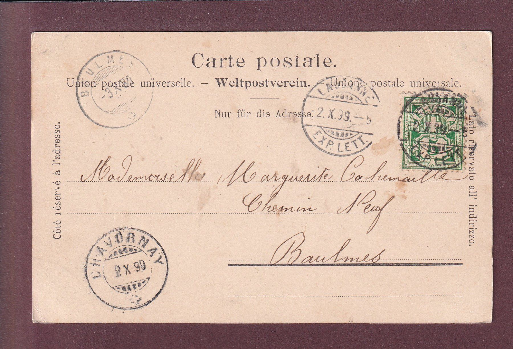 Cartoline postali: LAUSANNE - Château - Cathédrale - 1899 – Usato da Pully venduto da nicecards 1