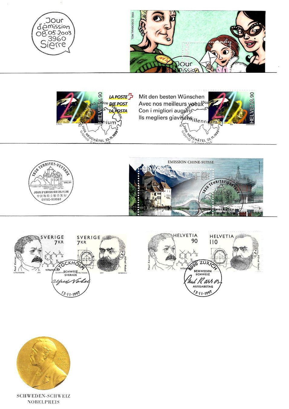 Tutti i francobolli: 8 FDC Schweiz Sonderblöcke ab 1.-- – Usato da Bonstetten venduto da Vrk220556