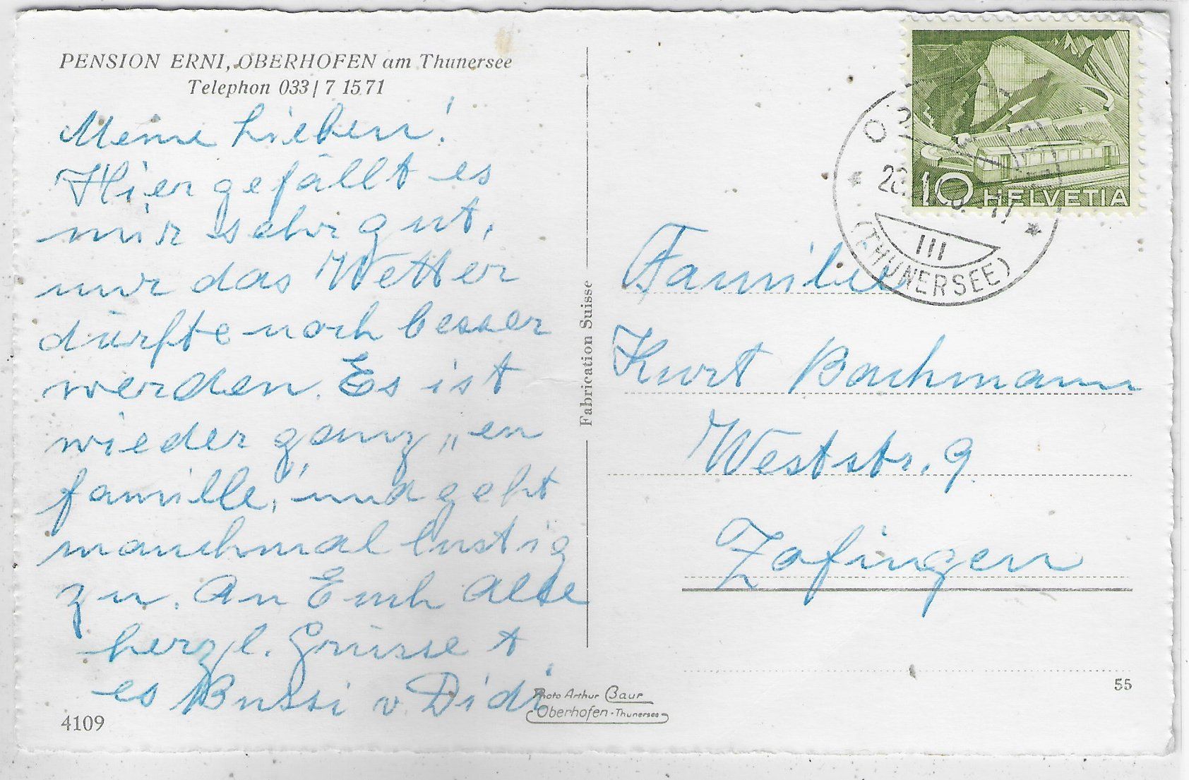 Cartoline postali: Pension Erni - Oberhofen – Usato da Ettingen venduto da Kartenplanet 1