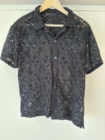 Men's Crochet Shirt - Size S - Black