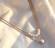Collier double chaîne plaqué or avec perles