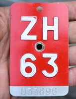 Velonummer ZH von 1963 - Zürich - ZH 63 - 033696