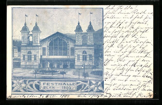 Ansichtskarten: AK Bern, Festhalle, Sängerfest 1899 – Gebraucht aus Berlin von bartko-reher