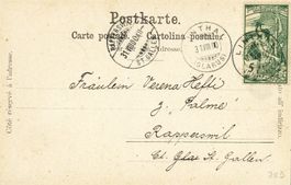 1900:  UPU Frankatur auf Ansichtskarte, gestempelt Linthal