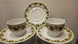 Eschenbach Tassen-Set Weinlaub Dekor 2 Tassen 3 Untertassen
