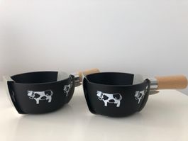 ✴️ MIGROS 2 Käse Fondue Caquelons mit Kuh-Print 12cm 0,5L ✴️