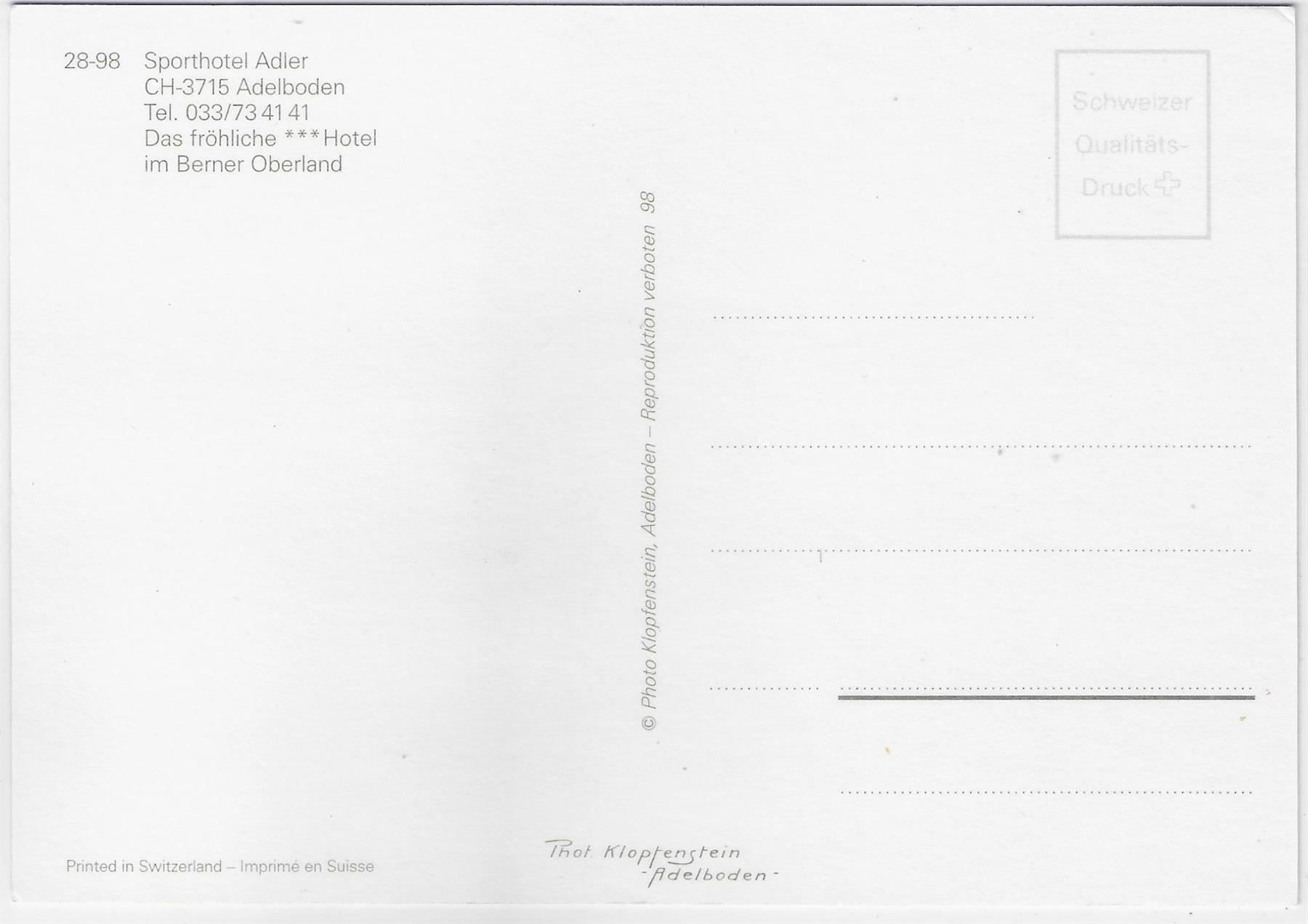 Cartoline postali: Sporthotel Adler - Adelboden – Antico da Ettingen venduto da Kartenplanet 1