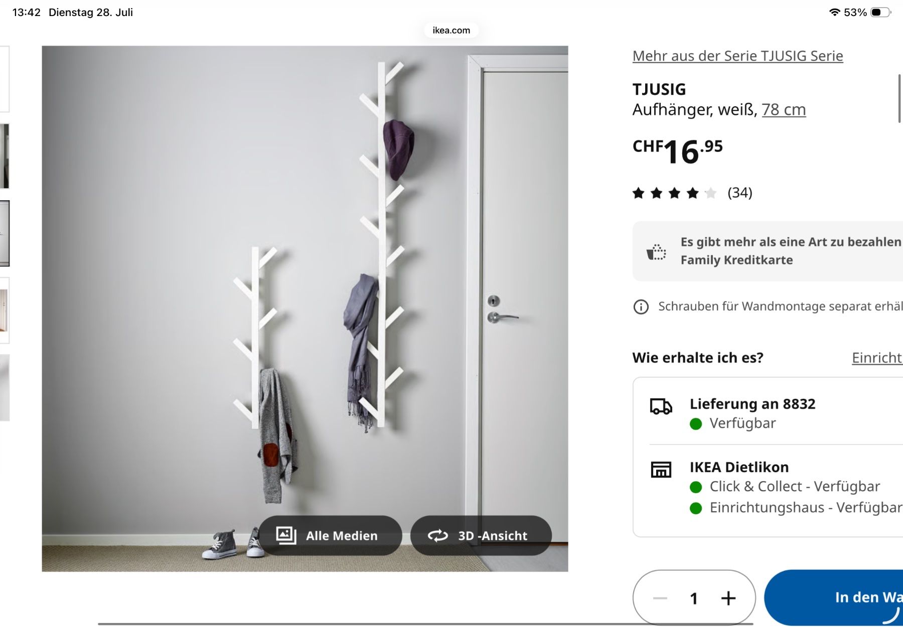Ikea Guardaroba: TJUSIG - Ikea Garderobe weiss – Nuovo e nell'imballaggio originale da Uster venduto da Hotelliquidation