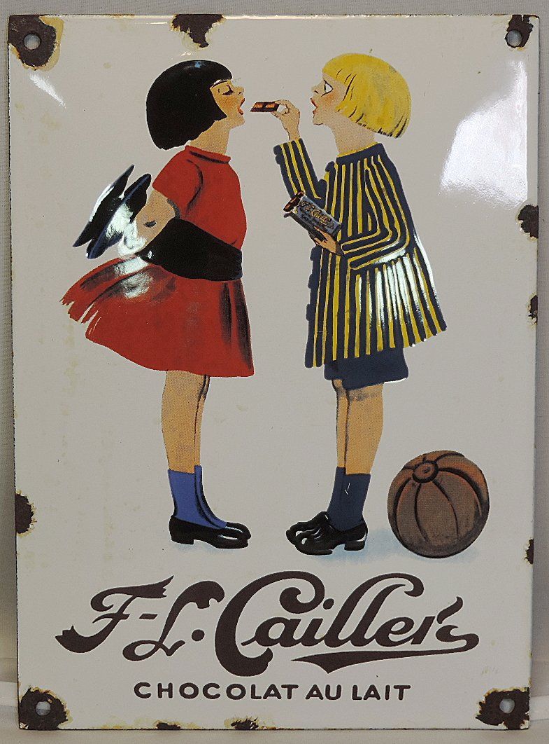 Cailler Insegne: altes Emaille Schild Chocolat Cailler, Werbung – Usato da Duggingen venduto da doogbua 1