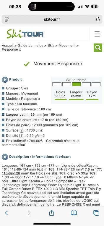 Skis: Ski rando Movement Response X 169cm – D'occasion à Veyrier par F000r 4