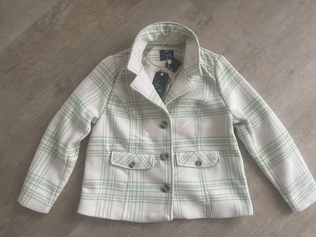 Schöne Jacke beige lindgrün gemustert Gr. 42 Neu mit Etikett