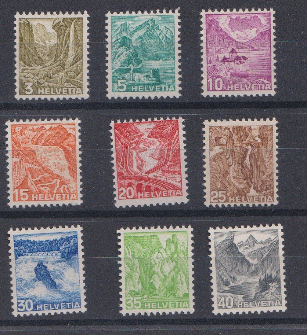Tutti i francobolli: Schweiz: Neue Landschaftsbilder 1936 / 38  Postfrisch – Nuovo (secondo la descrizione) da Dällikon venduto da Minita