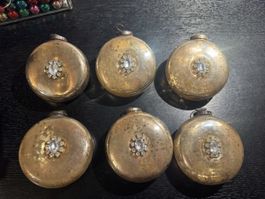 🎄Vintage Christbaumkugeln, Glas, goldig, mit Strass🎄