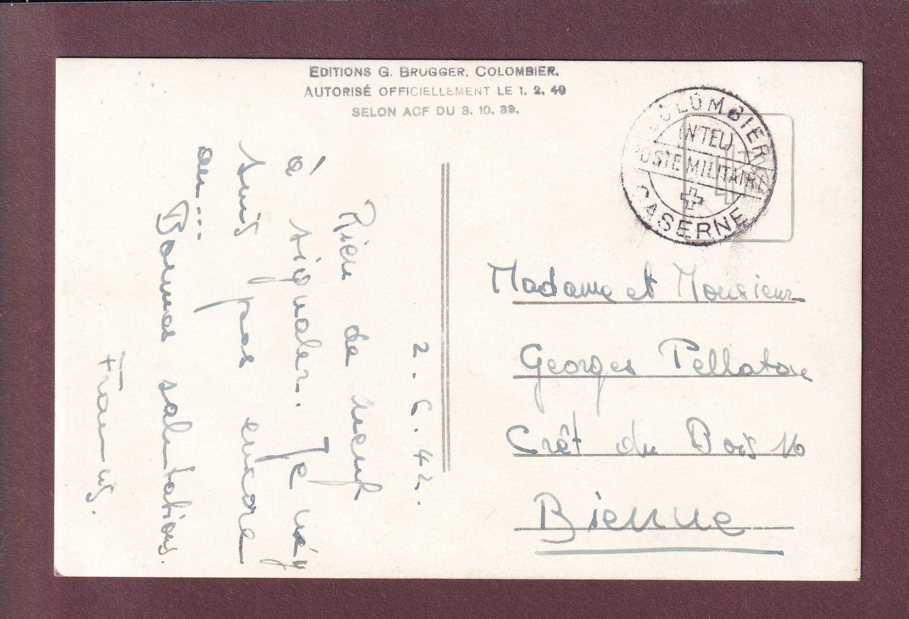 Cartes postales: COLOMBIER - Le Château - 1942 - Feldpost – D'occasion à Pully par nicecards 1