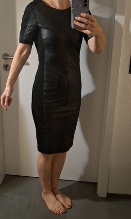 Hochwertiges, weiches Nappalederkleid schwarz Kurzarm