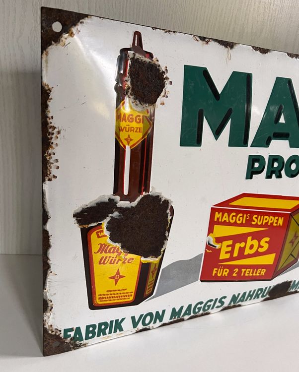 MAGGI #39 s Produkte Emaille Schild gewölbt Werbung Reklame ALT (Gebraucht