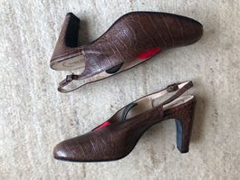 LEDERPUMPS ANDY JLLIEN, GR. 40.5  ITALY, KROKO, DUNKELBRAUN