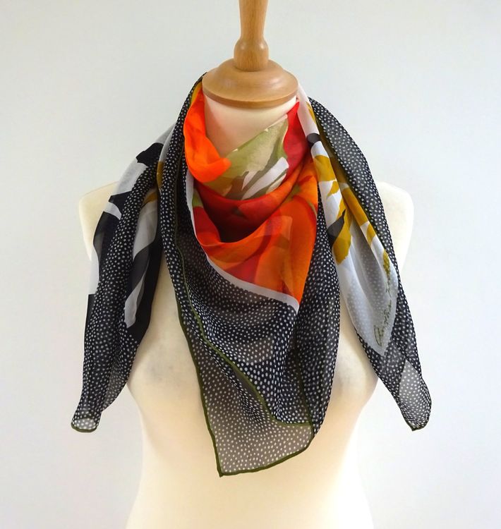 3er Set Quadratische Damen-Schals - 90x90 Cm Satin Mit Retro-Print