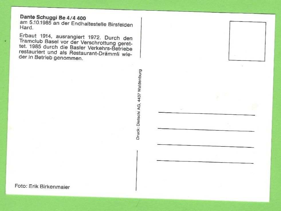 Cartoline postali: Basel "Dante Schuggi" Restaurant-Tram der BVB – Usato da Zürich venduto da t24_de 1