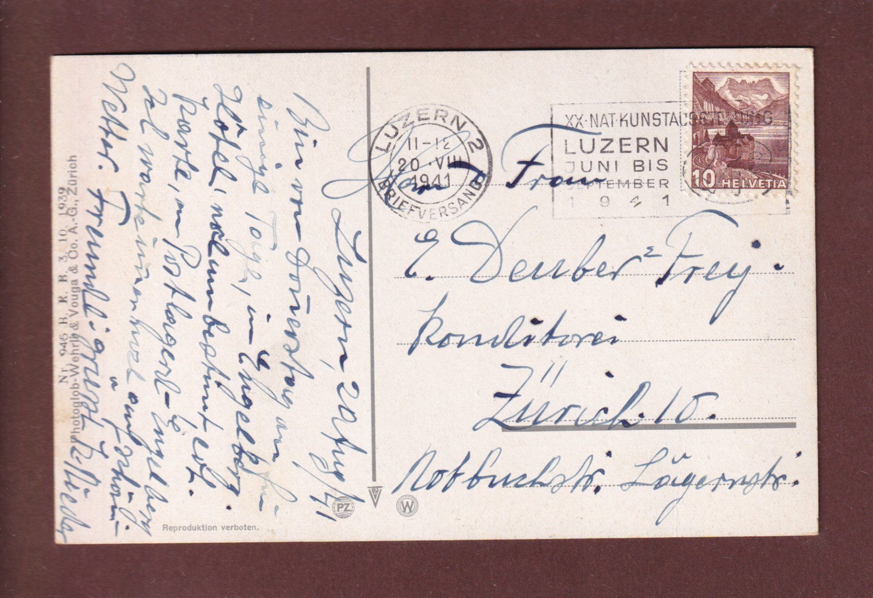 Cartoline postali: LUZERN - Hotel Schweizerhof - Garten - 1941 – Usato da Pully venduto da nicecards 1