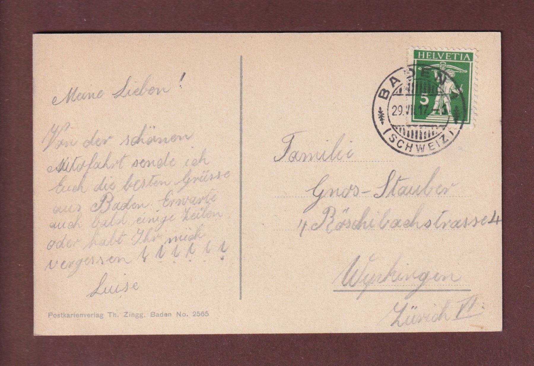 Ansichtskarten: BADEN - 1917 – Gebraucht aus Pully von nicecards-shop 1