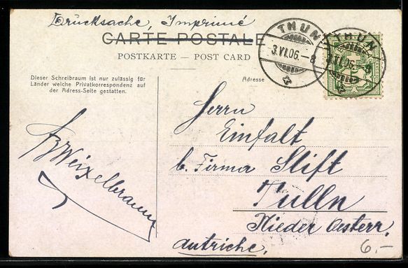 Ansichtskarten: AK Thun, Generalansicht, 1906 – Gebraucht aus Berlin von bartko-reher 1