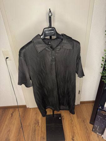 Schwarzes Polo Shirt Mesh / Struktur Muster L