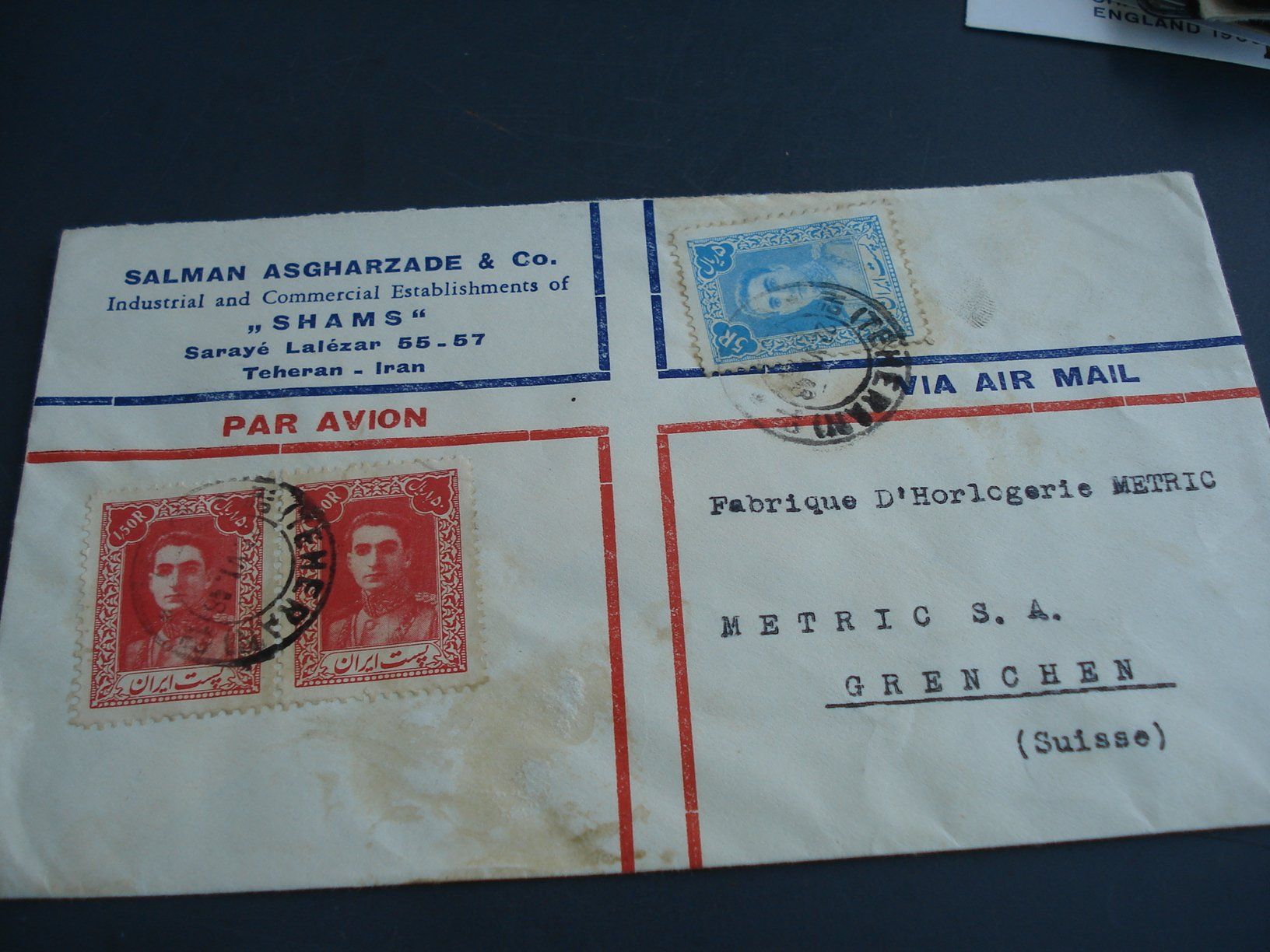 Tous les timbres: Flugbrief Iran-Grenchen, um 1960 – D'occasion à Niederwil AG par morostahu