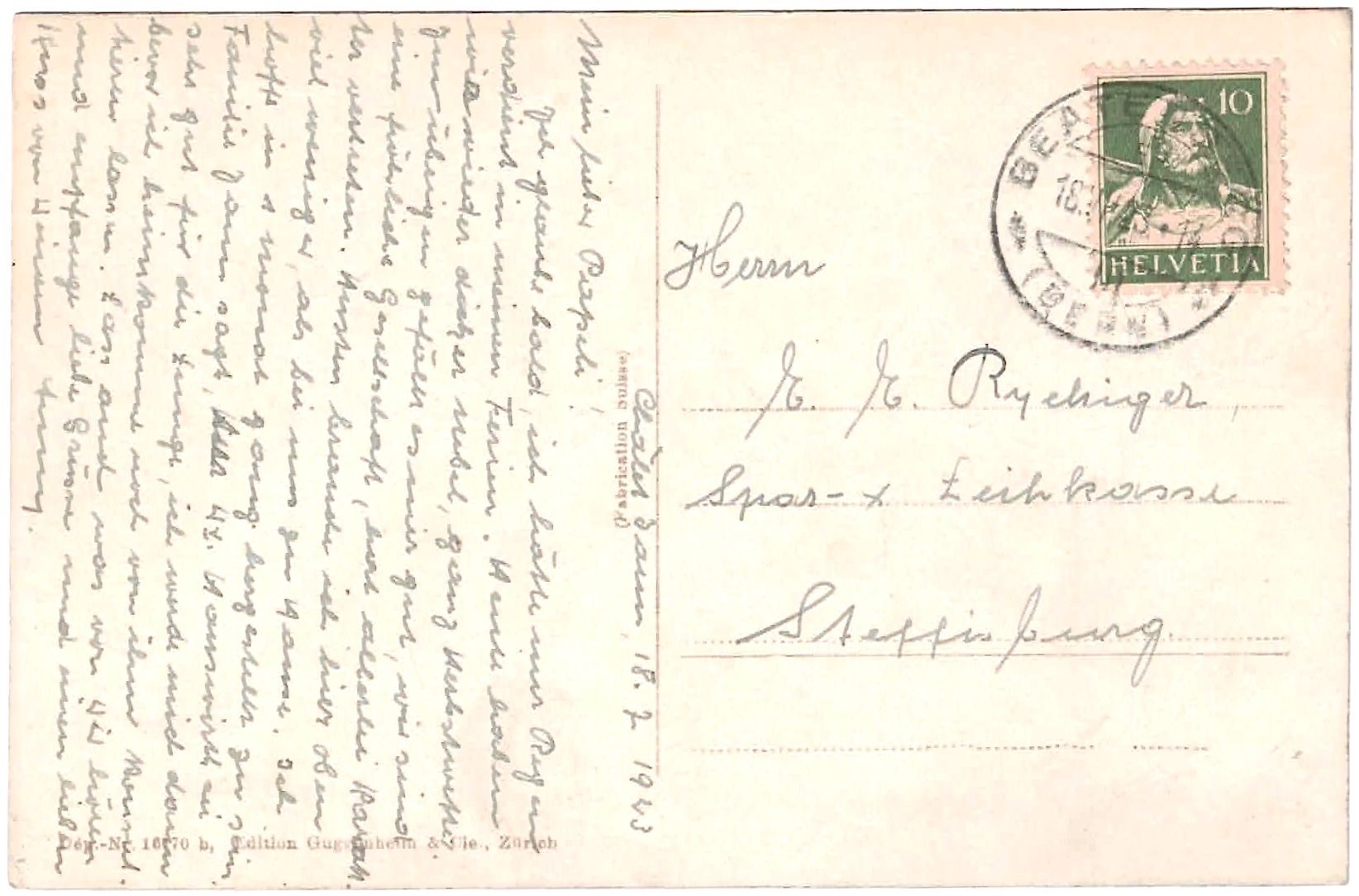 Cartoline postali: BEATENBERG auf EIGER, MÖNCH & JUNGFRAU ca. 1920 (BE) – Usato da Oberdorf BL venduto da Hopfehuepfer 1