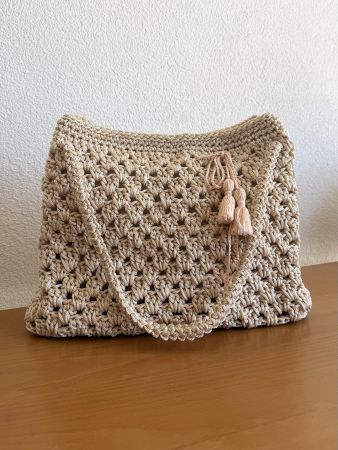 Sac au crochet fait main, beige, neuf