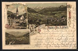 Litho Nesslau, Ortsansicht m. Buchdrucke