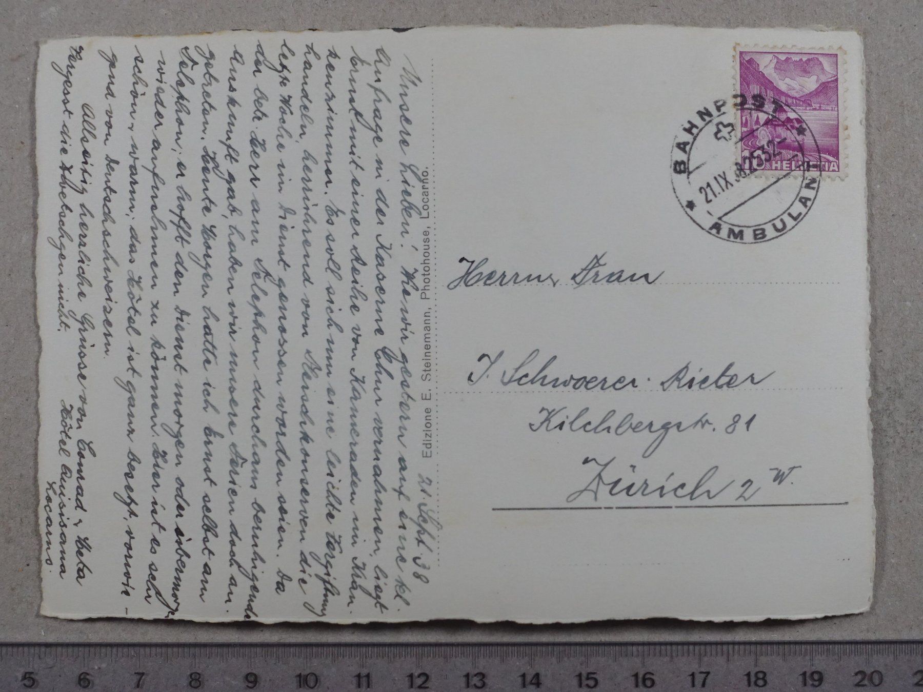 Cartoline postali: Locarno, 1938, Bahnpost Stempel – Usato da Lenzburg venduto da fh1 1