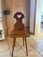 Unique Wooden Swiss Milking Stool with Carved Details