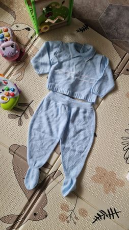 Baby Strickanzug Set 2-teilig Hellblau Gr. 1M (56cm) Top Zus