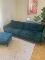 3er-Sofa + Hocker, Samt, Grün, SofaCompany