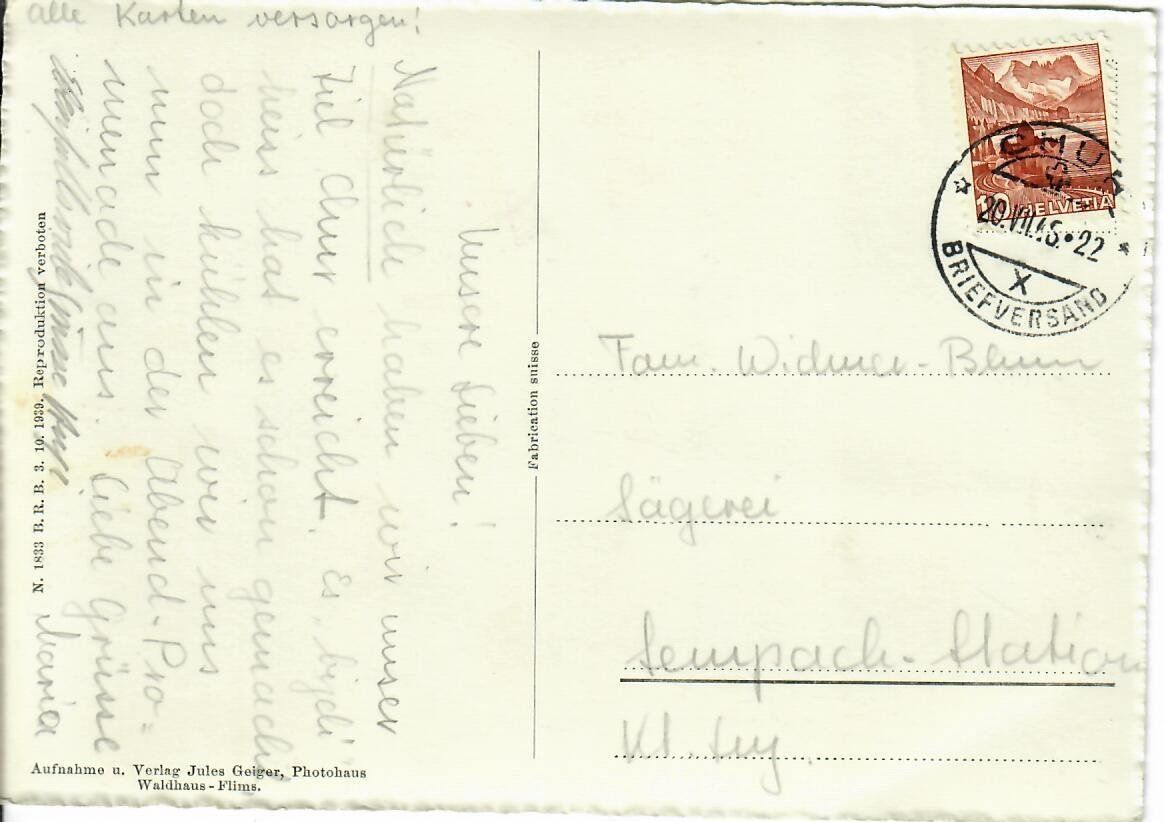 Cartes postales: Chur Jugendherberge 1948 – D'occasion à Hochdorf par Ziegel-16 1