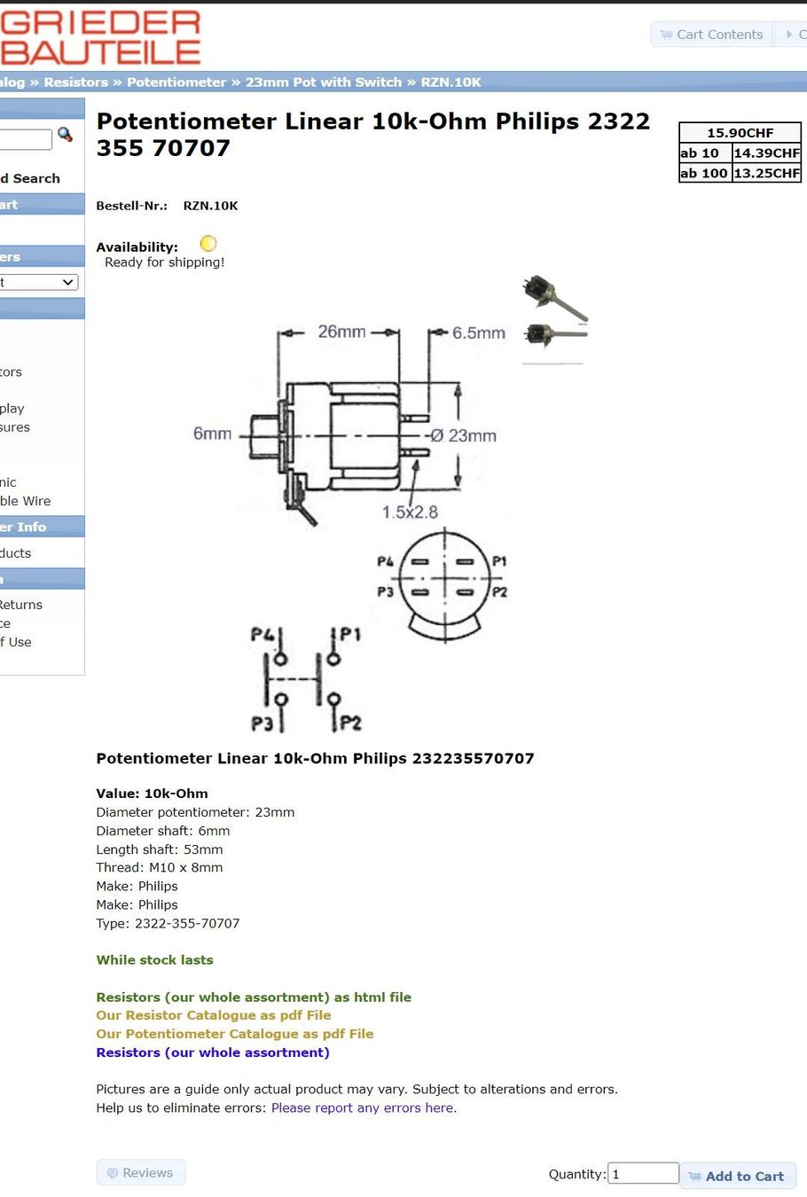Philips Componenti elettronici: 2x PHILIPS Potentiometer Lin 10k Ohm & Switch Schalter 250v – Nuovo (secondo la descrizione) da Zürich venduto da Malco0 1