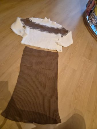 Pullover und Rock Set weiss/braun Grösse XL, neuwertig