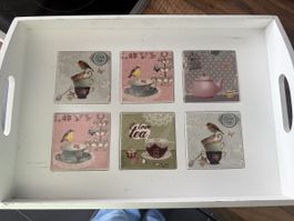 Herziges Shabby Keramik/Holz Tablett