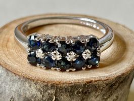 Saphir Ring, Brillanten, Gr. 56, Silber 925