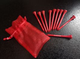Omega Golf Tees - Rouge, Neuf, Lot de 10, dans une pochette