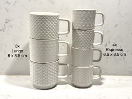 4 Espresso- und 3 Lungo-Tassen