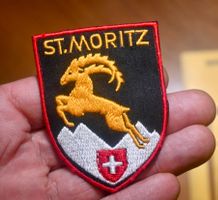 VINTAGE Badge ST. MORITZ ST. GALLER STICKEREI steinbock